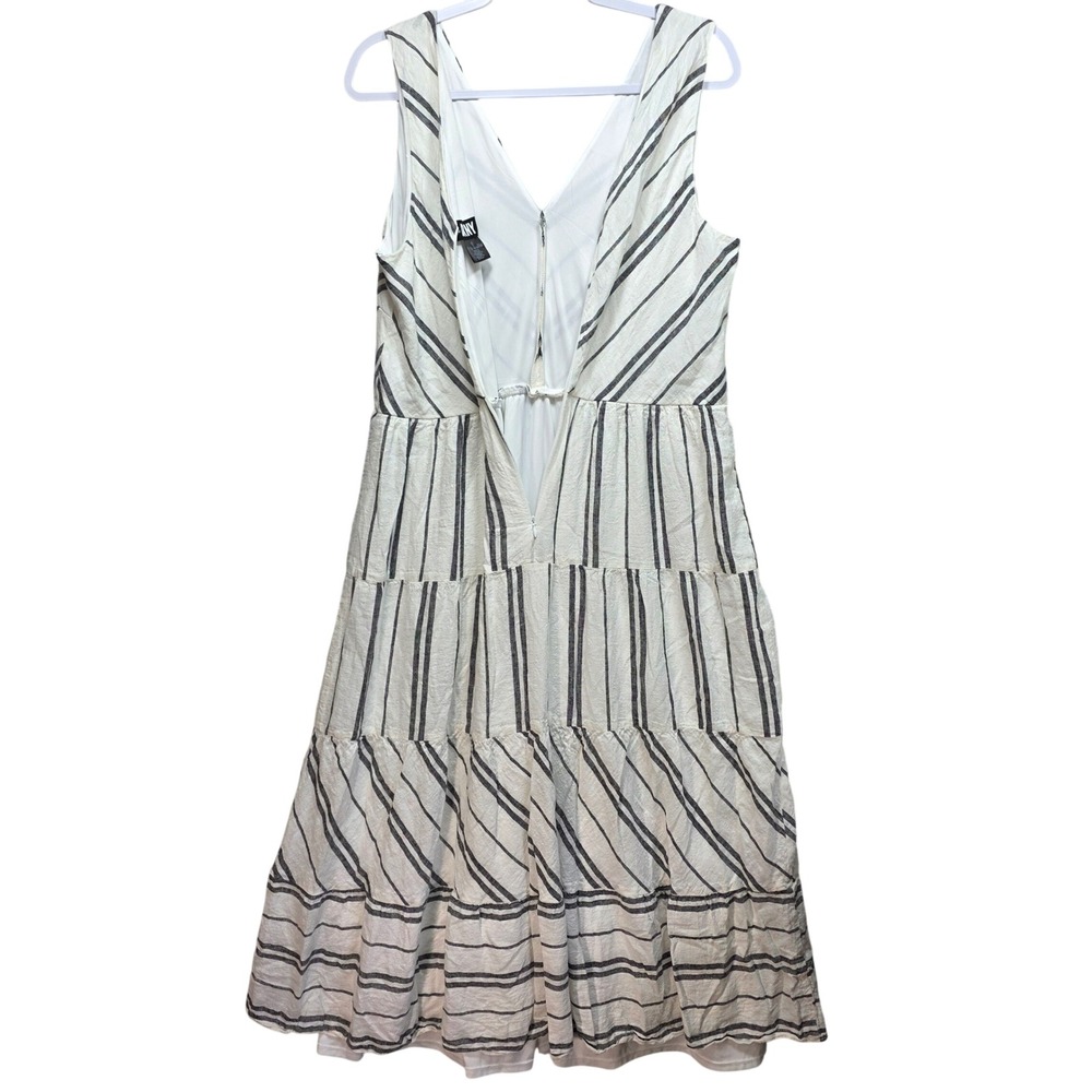 DKNY Striped Linen Blend Tiered Vneck Maxi Dress Womens 16 Black White - Picture 2 of 12